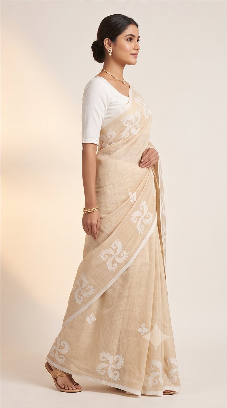 CUT WORK ON DHANIAKHALI SAREE - View 4