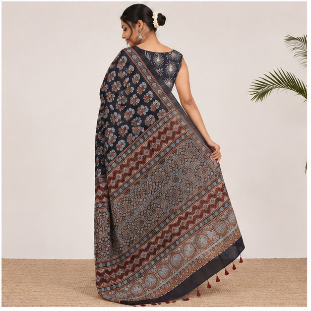 MODAL AJRAKH BLOCK PRINT SARE - View 2