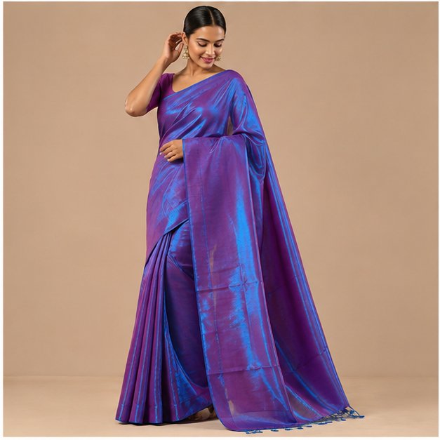 TISSUE COTTON SAREE - Color:DUAL TONE(PINK+PURPLE)