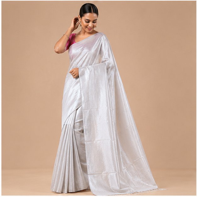 TISSUE COTTON SAREE - Color:SILVER