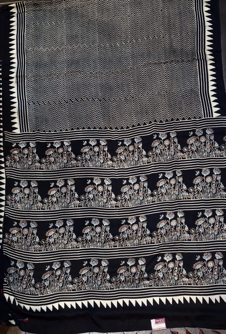 MODAL AJRAKH BLOCK PRINT SAREE(2) - View 5