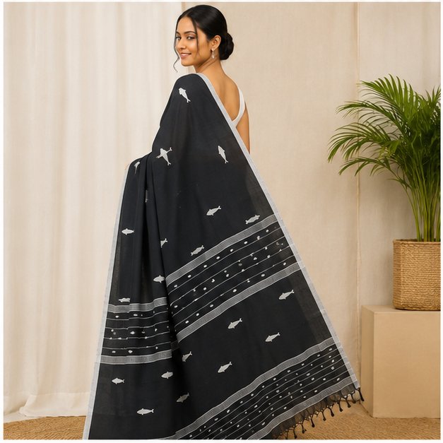 COTTON JAMDANI HANDWOVEN SAREE - View 10