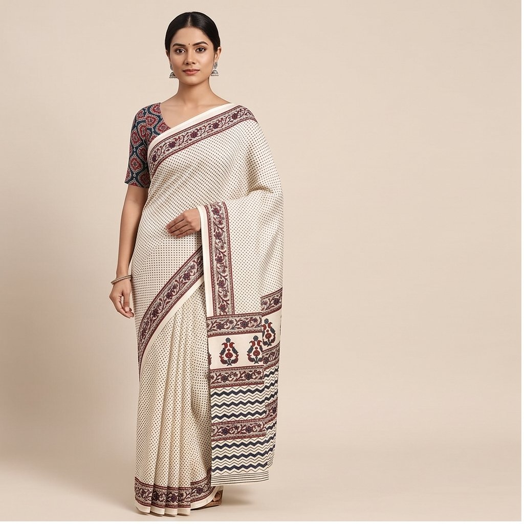 SEMI SILK AJRAKH PRINTED SAREE