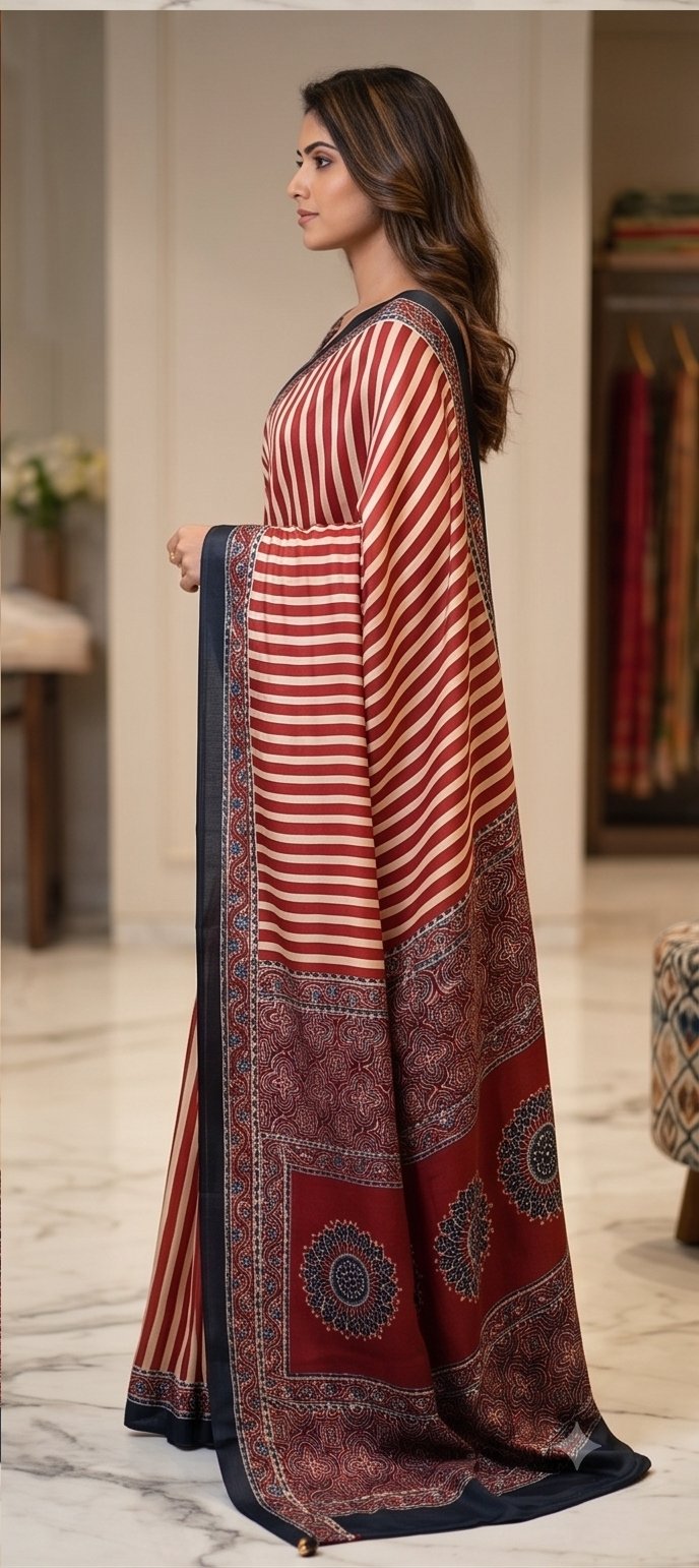 SEMI MODAL AJRAKH PRINTED SAREE - View 4