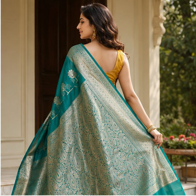 BANARASI WORK MUNGA ZARI BUTTA SAREE - View 4