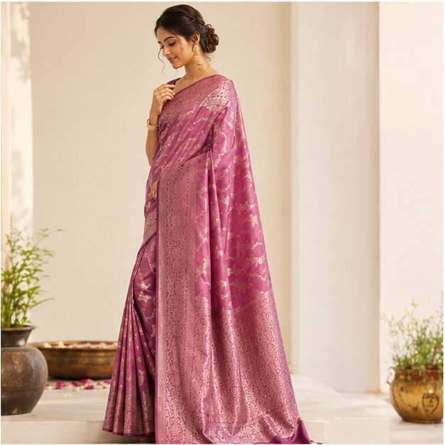 BANARASI WORK MUNGA ZARI BUTTA SAREE - View 4