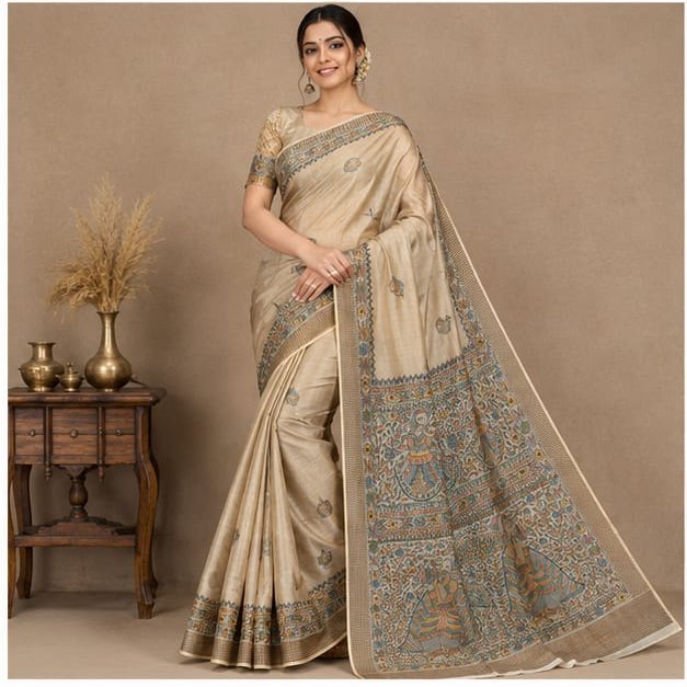 SEMI TUSSAR MADHUBANI DANCE ANCHAL SAREE