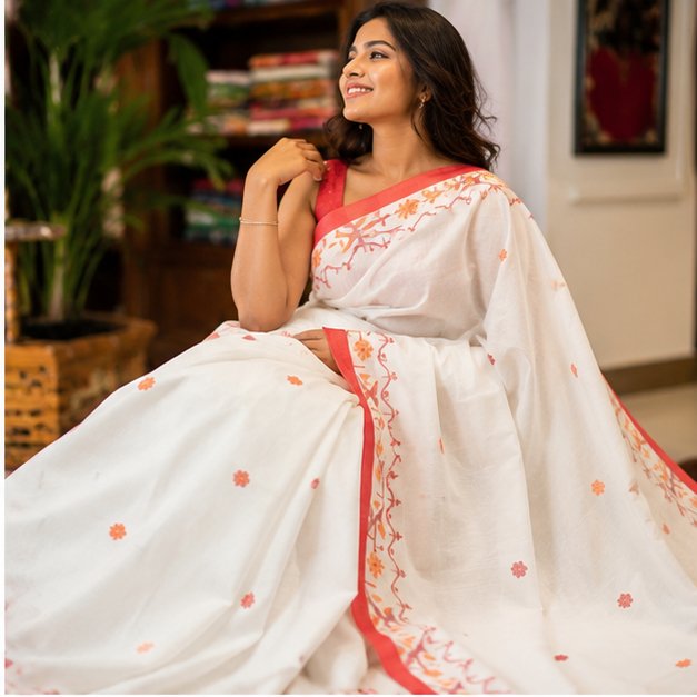 HANDWOVEN COTTON JAMDANI SAREE - View 3