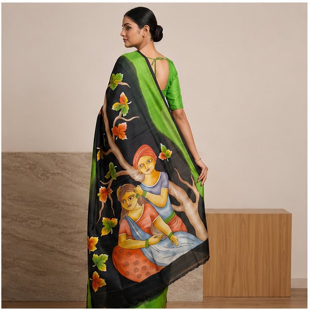 PURE SILK HAND PAINTED SAREE - View 4