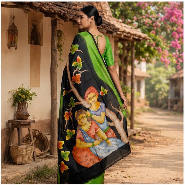 PURE SILK HAND PAINTED SAREE - View 4