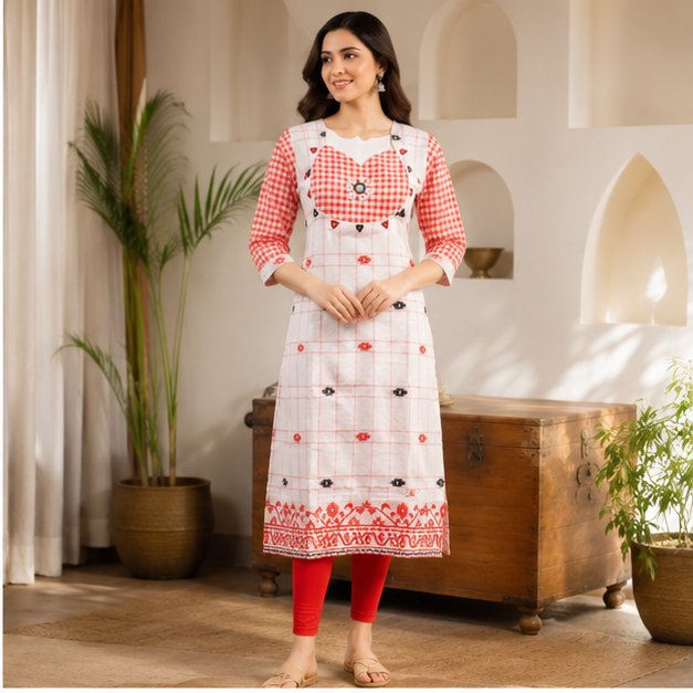 WHITE BEGAMPURI -GAMCHHA KURTI