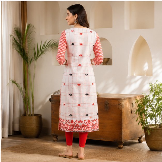 WHITE BEGAMPURI -GAMCHHA KURTI - View 3