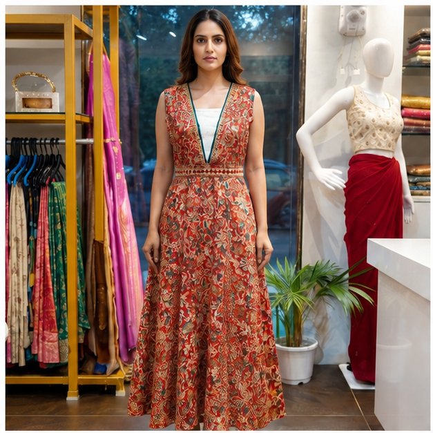 A LINE DRESS WITH BELT - Color:TOMATO RED