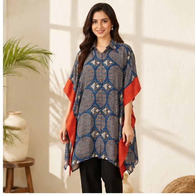 MODAL KAFTAN SHIRT - Color:NAVY BLUE