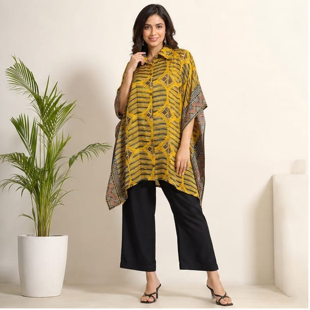 MODAL KAFTAN SHIRT - Color:Yellow