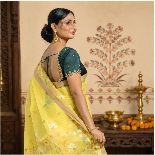 HANDWOVEN COTTON JAMDANI SAREE - View 2
