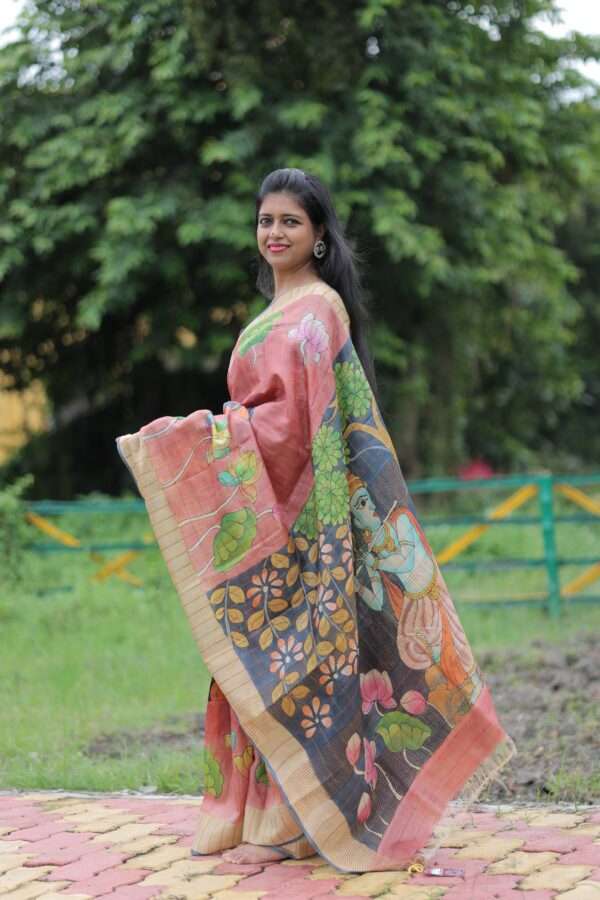 Multicolor Hand Painted Tusser Kalamkari Saree