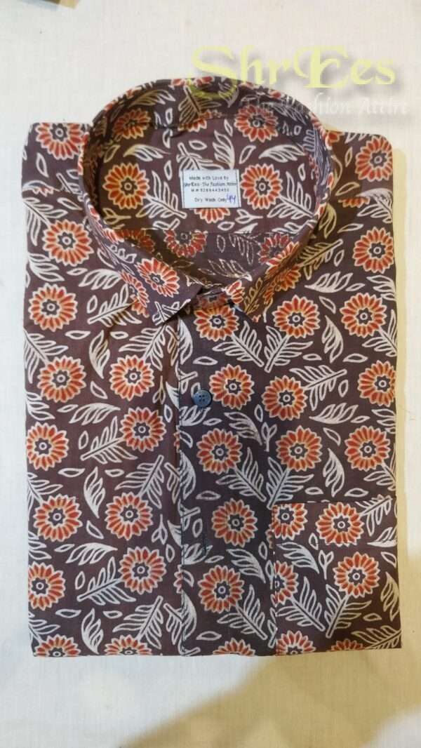 MEN'S COTTON SHIRT - Brown based flower print