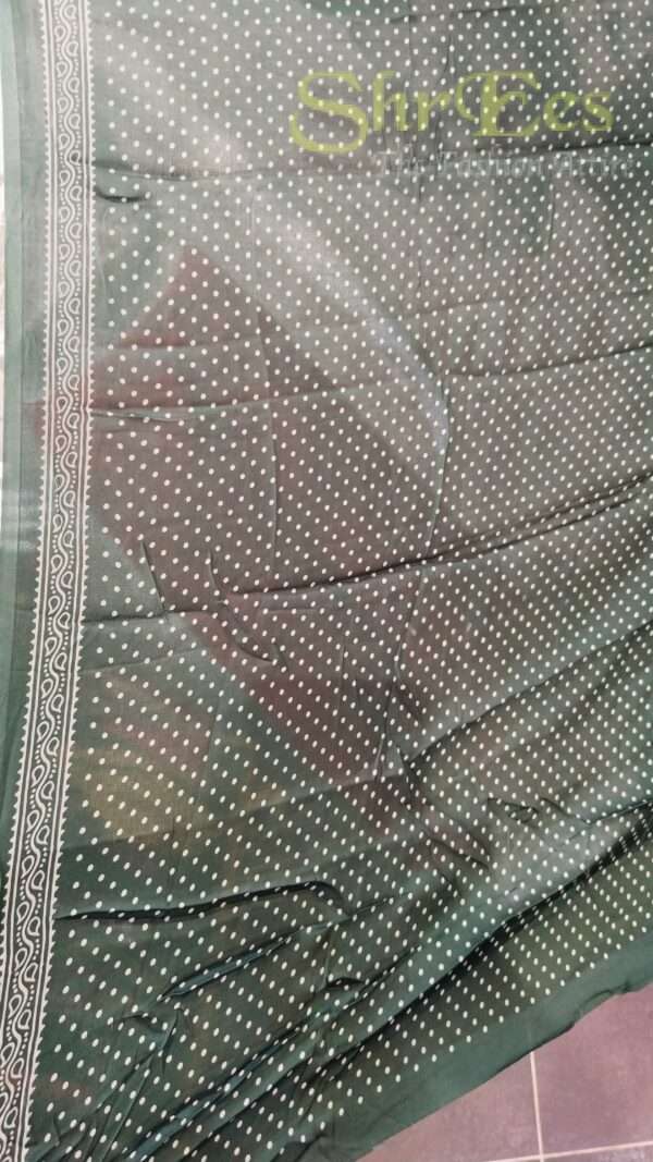 Bottle Green Zig-Zag & Floral Ajrakh Printed Modal Silk Saree - Image 3