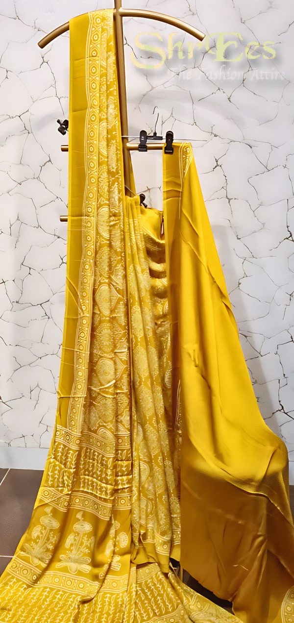 Golden Bloom – Screen Print Modal Silk Saree
