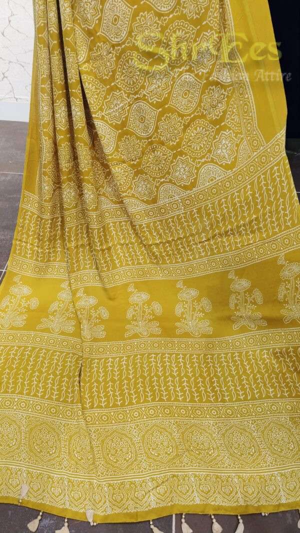 Golden Bloom – Screen Print Modal Silk Saree - Image 2