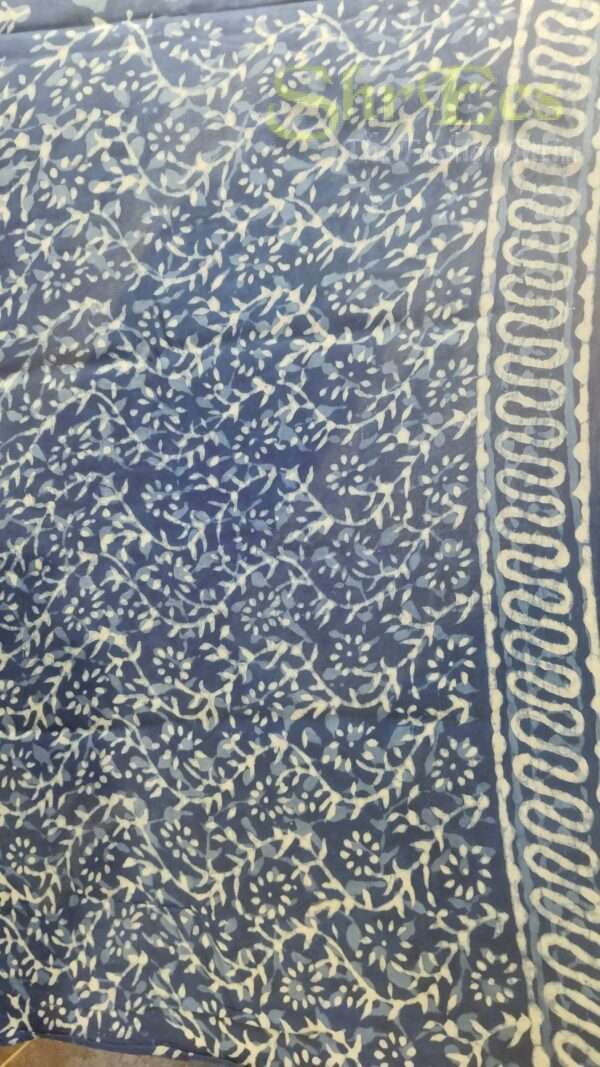 Premium Indigo Dabu Handblock Modal Silk Saree - Image 4