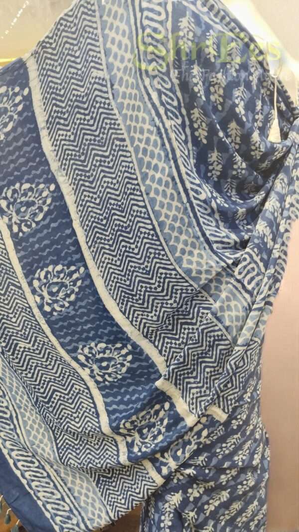 Premium Indigo Dabu Handblock Modal Silk Saree - Image 3