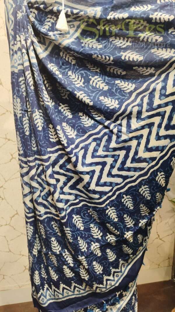 Indigo Modal Silk Saree – Hand‑Block Dabu Print - Image 3