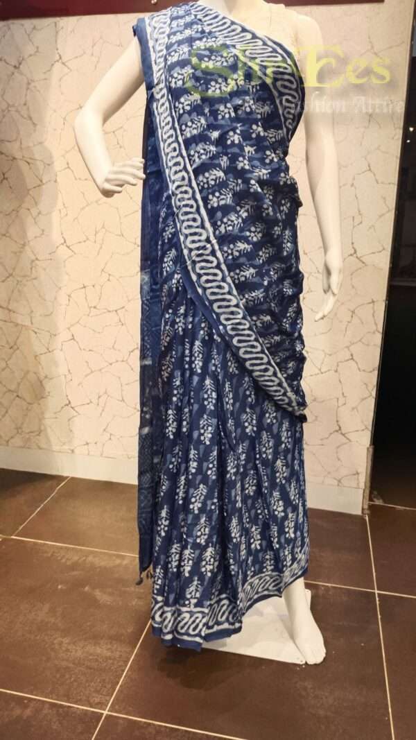Premium Indigo Dabu Handblock Modal Silk Saree