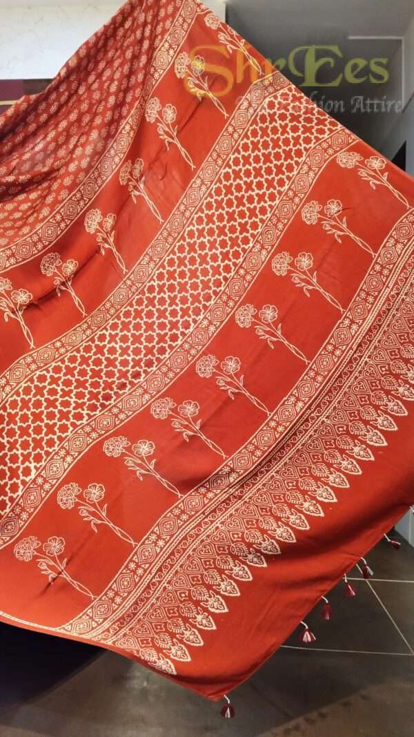 Crimson Maroon Hand‑Block Modal Silk Festive Saree - Image 5
