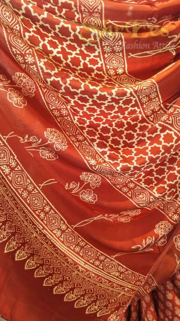 Crimson Maroon Hand‑Block Modal Silk Festive Saree - Image 2
